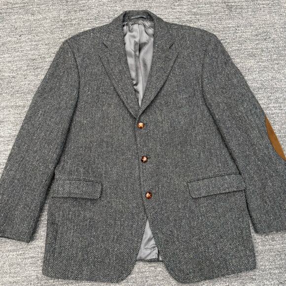 J Press Jacket Men 44R Gray Herringbone Princeton Wool Elbow Patch Sport Coat - Picture 1 of 16